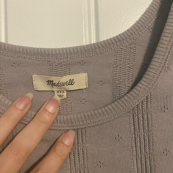 Madewell Grey Lilac Scoop Neck Pointelle Ribbed Tee - Picture 6 of 11